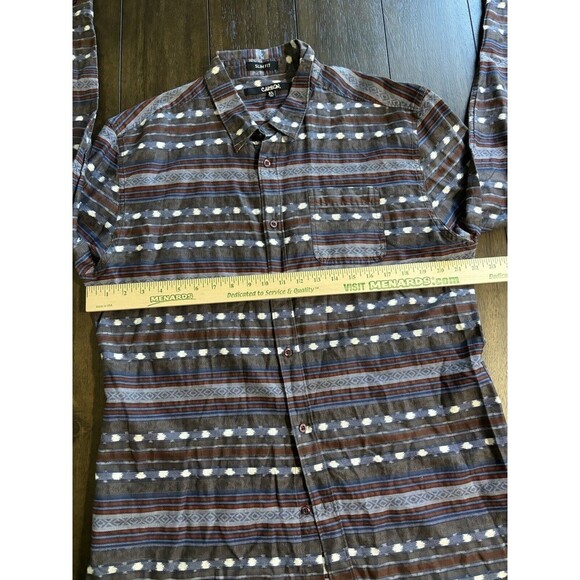 CARBON Mens XL Button Up Shirt Aztec Cowboy Southwestern Blue Gray Red Slim Fit - Picture 4 of 9